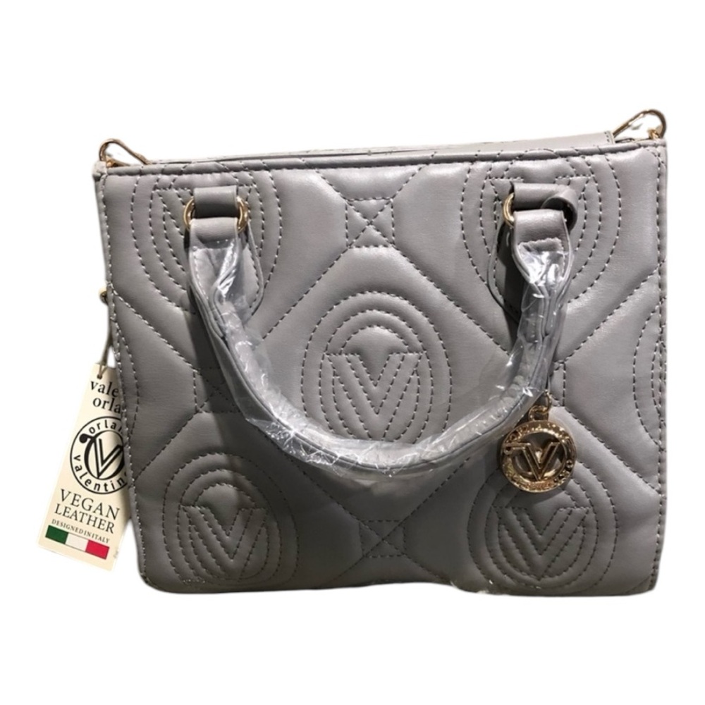 Valentino Orlandi Light Gray Vegan Leather Handbag with Crossbody Strap NWT